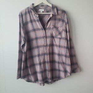 J Jill Multicolor Plaid Long Sleeve Button Up Shirt size PL